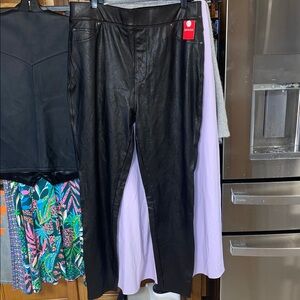 Spanx Black Faux Leather like skinny Tall 1X Ankle Pants Luxe Stretch